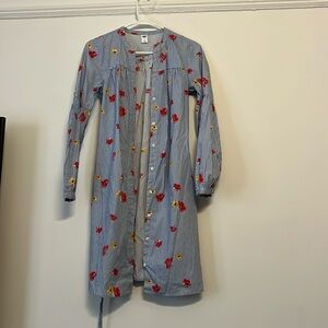 Blue and white striped button up dress with flowers